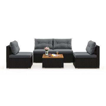 Gray 5 Piece Outdoor Furniture Set with Solid Tabletop and Soft Cushions- 250-in W x 270-in D x 250-in H