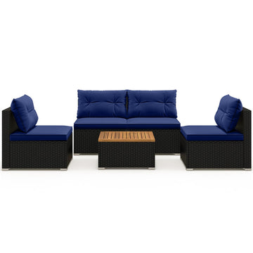 Navy 5 Piece Outdoor Furniture Set with Solid Tabletop and Soft Cushions 27-in L x 25-in W x 25-in H