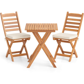 White Folding Chair Table Set with Soft Seat Cushions and Table 34-in L x 23-in W x 16.5-in H