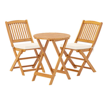 Beige 3 Pieces Acacia Wood Patio Folding Bistro Set with Soft Cushions 33.5-in L x 23.5-in W x 18.5-in H