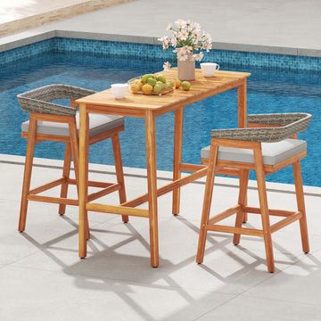 54" Acacia Wood Bar Table with Footrest and Slatted Top