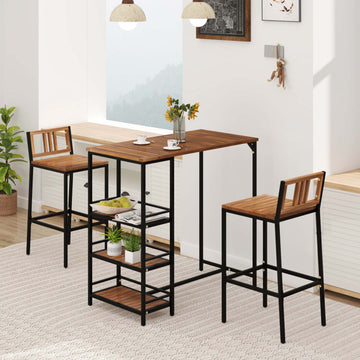 3-Piece Acacia Wood and Metal Bar Set with Shelves