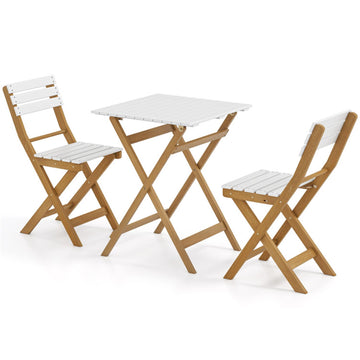 White 3 Piece Folding Patio Bistro Set with Foldable Design Acacia Wood Porch Chairs and 32-in L x 20-in W x 15-in H