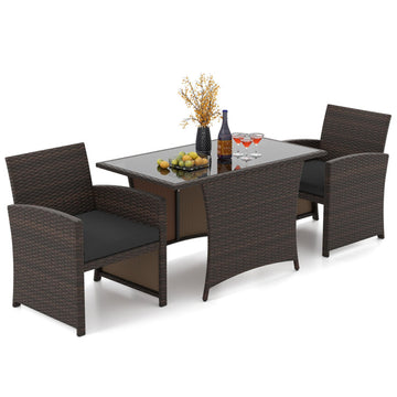 Brown 3 Piece Patio Wicker Dining Set with Rectangle Tempered Glass Dining Table 45.5-in L x 31-in W x 26.5-in H
