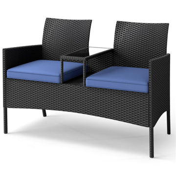 Navy Patio Loveseat with Builtin Table for Backyard Porch 49-in L x 33-in W x 24.5-in H