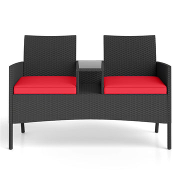 Red Patio Loveseat with Builtin Table for Backyard Porch 49-in L x 33-in W x 24.5-in H