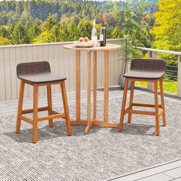 Solid Acacia Wood Bar Stools with PE Rattan Seat