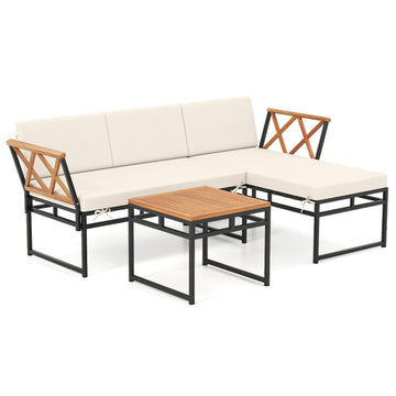 Beige 3Piece LShaped Patio Furniture Set for Porch Backyard and Poolside 72.5-in L x 47-in W x 26-in H