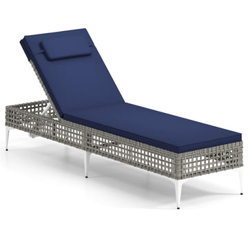 Navy Patio Chair with 6Level Adjustable Backrest and Headrest for Poolside 76.5in L x 37.0in W x 22in H