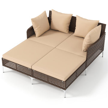 Brown Outdoor Rattan Double Daybed Wicker Chaise Lounge 60in L x 525in W x 275in H