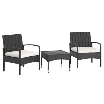 Black 3Piece Patio Furniture Set Rattan Bistro Chairs with Table 30-in L x 24-in W x 23-in H