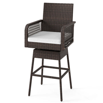 Swivel Rattan Bar Stool with Cushion and Footrest