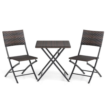 Black 3 Piece Rattan Bistro Set Outdoor Folding Dining Table and Chairs with Wicker Seat 33.5-in L x 22.5-in W x 18-in H