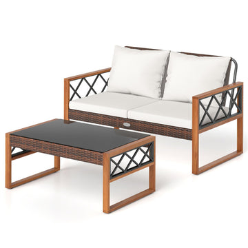 White 2 Pieces Patio PE Wicker Furniture Set Outside Conversation Set for Porch 50-in L x 31.5-in W x 28-in H