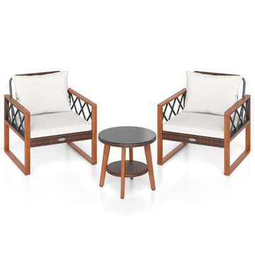White 3 Pieces Patio Furniture Set with Tempered Glass Top Table and Soft Cushions-Off 280-in W x 315-in D x 265-in H