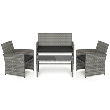 Black 4 Piece Patio Conversation Set Rattan Chair Loveseat and Table Set- 310-in W x 420-in D x 250-in H