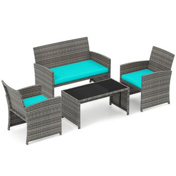 Turquoise 4 Piece Patio Conversation Set Rattan Chair Loveseat and Table Set-Turquoise 310-in W x 420-in D x 250-in H