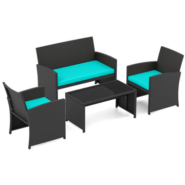 Turquoise 4 Pieces Patio Furniture Set with Tempered Glass Tabletop and Removable Cushion-Turquoise 310-in W x 420-in D
