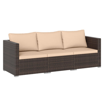 Brown 3-Piece Patio Sectional Sofa Set PE Rattan Modular Couch with Soft Cushions 76.0-in L x 24.5-in W x 26.5-in H