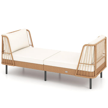 White Patio Wicker Daybed Outdoor Boho Rattan Loveseat Sofa with Cushions 76-in L x 32.0-in W x 30.5-in H