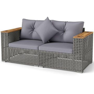 Gray 2-Piece Patio Corner Sofa Set PE Rattan with Thick Cushions 62.5-in L x 27.0-in W x 26.5-in H
