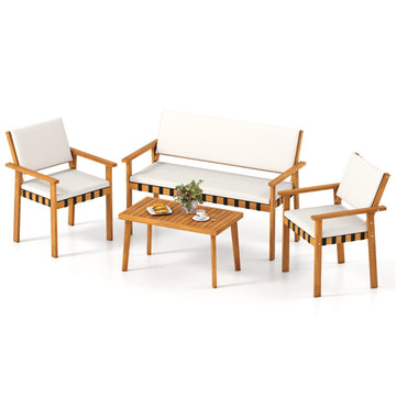 White 4 Piece Patio Furniture Set with Coffee Table for Backyard and Garden- 315-in W x 435-in D x 230-in H