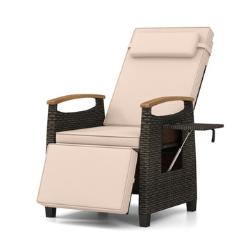Brown Patio Wicker Recliner Chair with Adjustable Backrest and Footrest 56.0in L x 41.5in W x 24.0in H