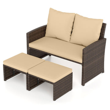 Beige 3 Pieces Outdoor Patio PE Wicker Furniture Set with Cushions-Beige 295-in W x 415-in D x 240-in H