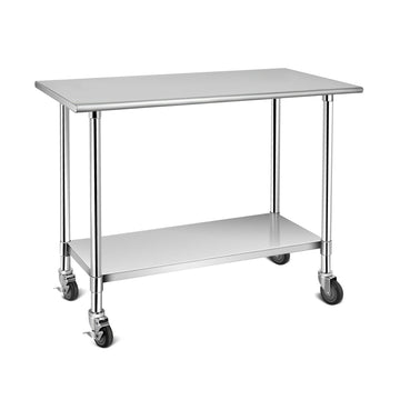 Stainless Steel Kitchen Work Table with Adjustable Shelf and Wheels