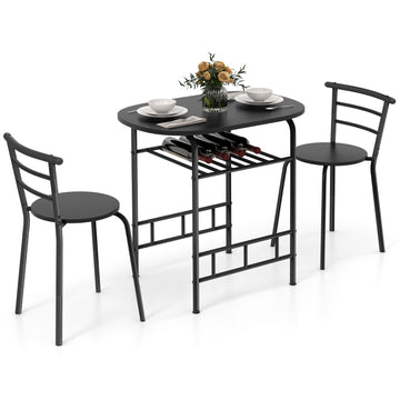 3 Pieces Space Saving Bistro Set Dining Table Set with 2 Chairs for Kitchen and Apartment in Black