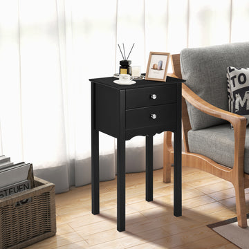 Black Vintage Easy Assemble Sturdy Side End Table with 2 Storage Drawers for Home