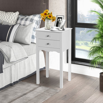 White Vintage Easy Assemble Sturdy Side End Table with 2 Storage Drawers for Home