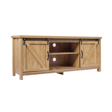 Stylish Wooden TV Stand Holds up to 65 inch TVs with Sliding Barn Doors
