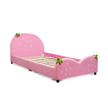 Kids Upholstered Toddler Bed with Cute Strawberry Pattern