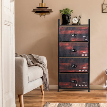 4 Fabric Drawers Storage Dresser Storage Cabinet with Fabric Drawers and Steel Frame