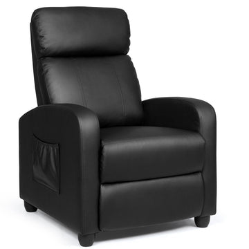 Black Manual Recline Massage Wingback Chair with Side Pocket