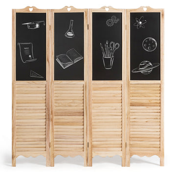 4 Panel Folding Privacy Screen Versatile Room Divider with Chalkboard