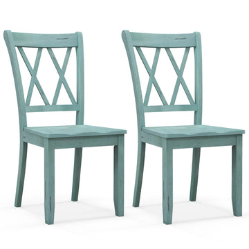 Green Set of 2 Sturdy Solid Wood Retro Comfortable Farmhouse Dining Chairs