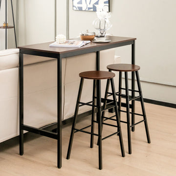3 Pieces Brown Bar Table Set with Dining Table and 2 Round Stools