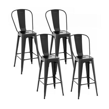 Set of 4 Metal Black Stackable Bar Height Chairs with Removable Backrest
