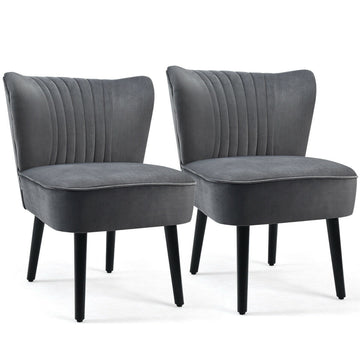 Gray Set of 2 Modern Upholstered Comfort Armless Chairs with Wood Legs
