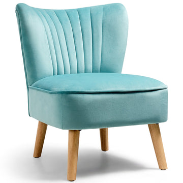 Green Modern Velvet Accent Armless Chair with Wood Legs