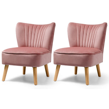 Pink Modern Velvet Accent Armless Chair with Wood Legs