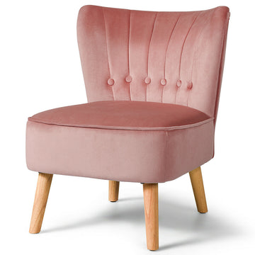 Pink Modern Velvet Accent Armless Chair with Button Tufted and Wood Legs