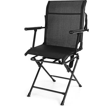 Lightweight Foldable Swivel Chair with Armrest and Mesh Back for Outdoor Comfort