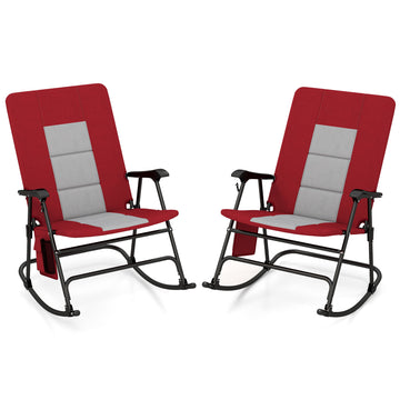 Red Portable Foldable Rocking Chair with Padded Comfort and Side Pocket