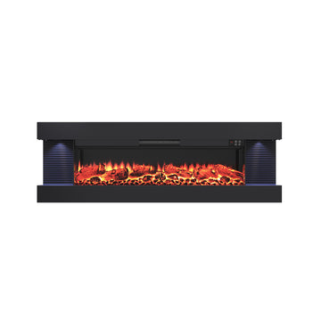 Modern 50 Inch Wall Mounted Electric Fireplace with 3 Sided LED Mantel and Remote Control
