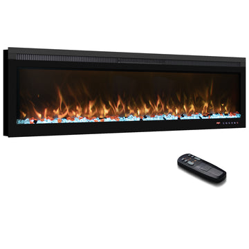 Red 60 Inch BIR Electric Fireplace 5100 BTU 750W/1500W 13 Flame Colors 3-Color Spot Light 1-9H Timer