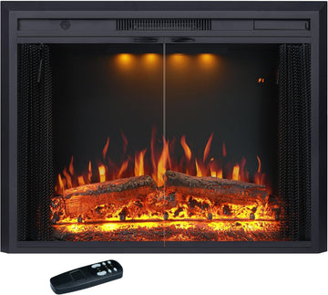 Black 30 Inch EFM Electric Fireplace 5100 BTU 750W/1500W 5-Level Flame 1-9H Timer 3 Spot Lights
