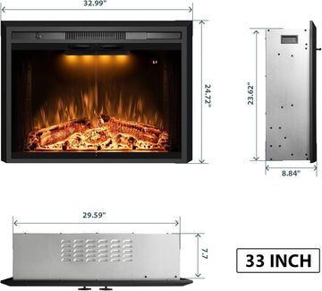 Black 30 Inch EFM Electric Fireplace 5100 BTU 750W/1500W 5-Level Flame 1-9H Timer 3 Spot Lights